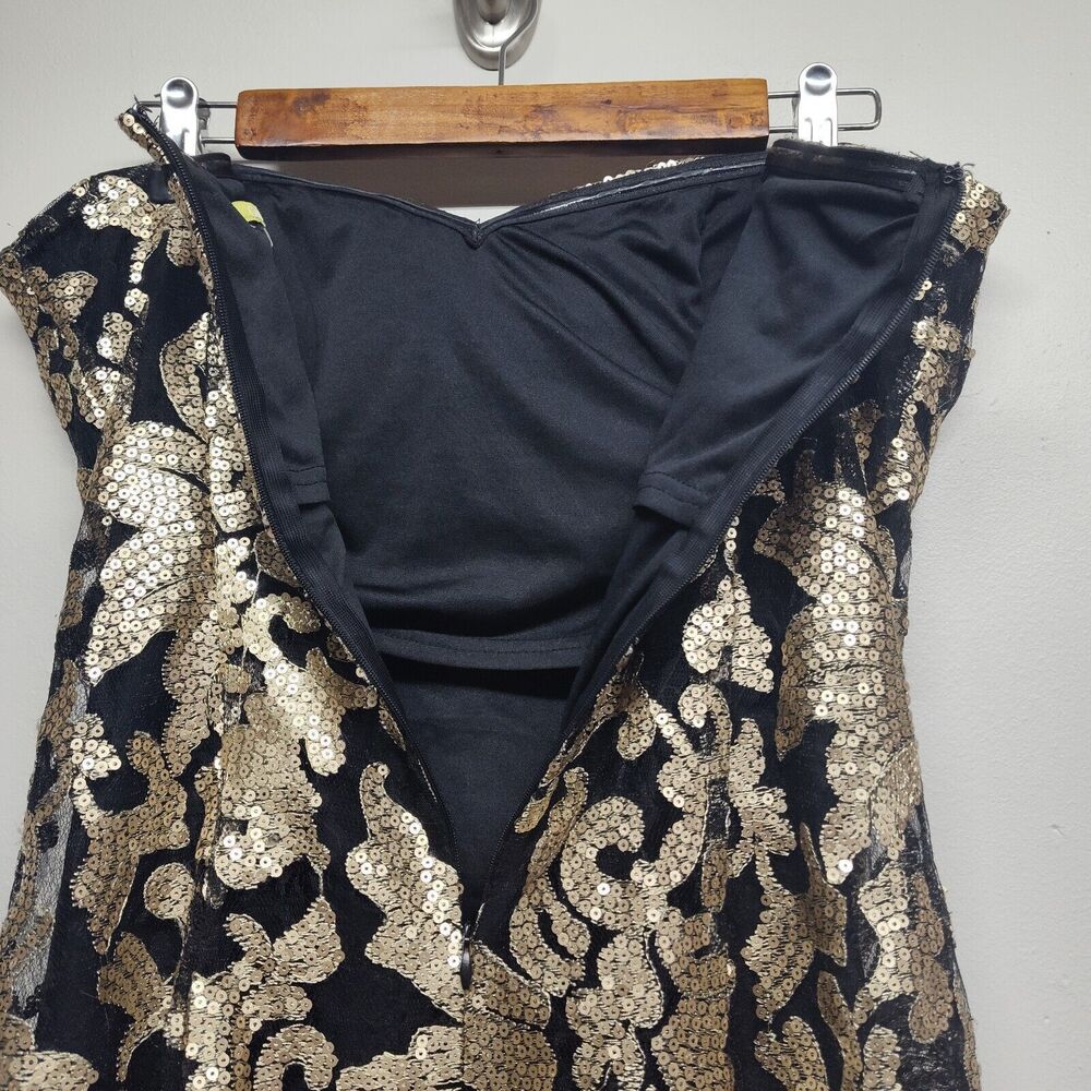 Gianni Bini Mini Dress Women Size L Black Lace Golden Sequin Strapless Party - Picture 6 of 9
